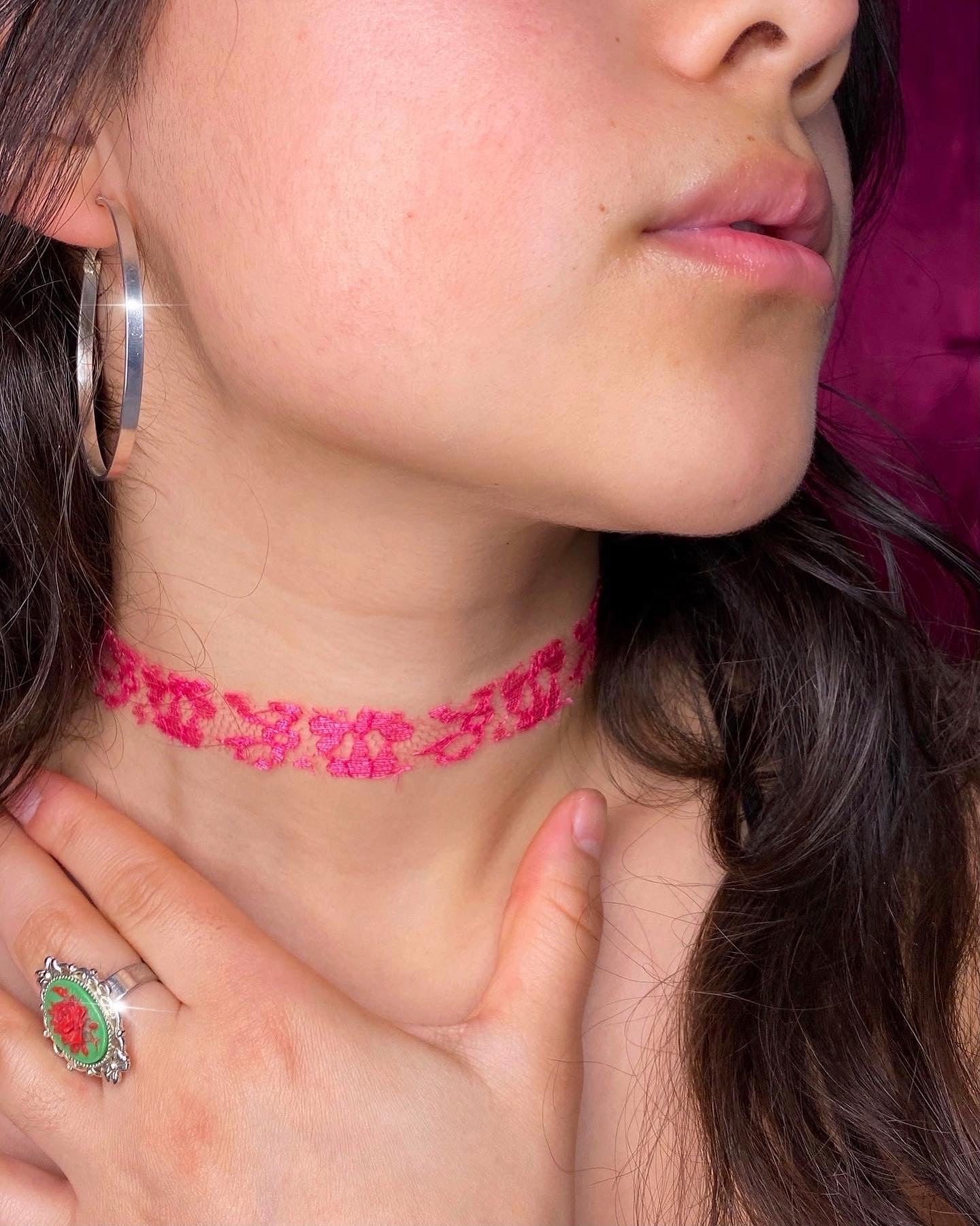 Floral Pink Lace Choker